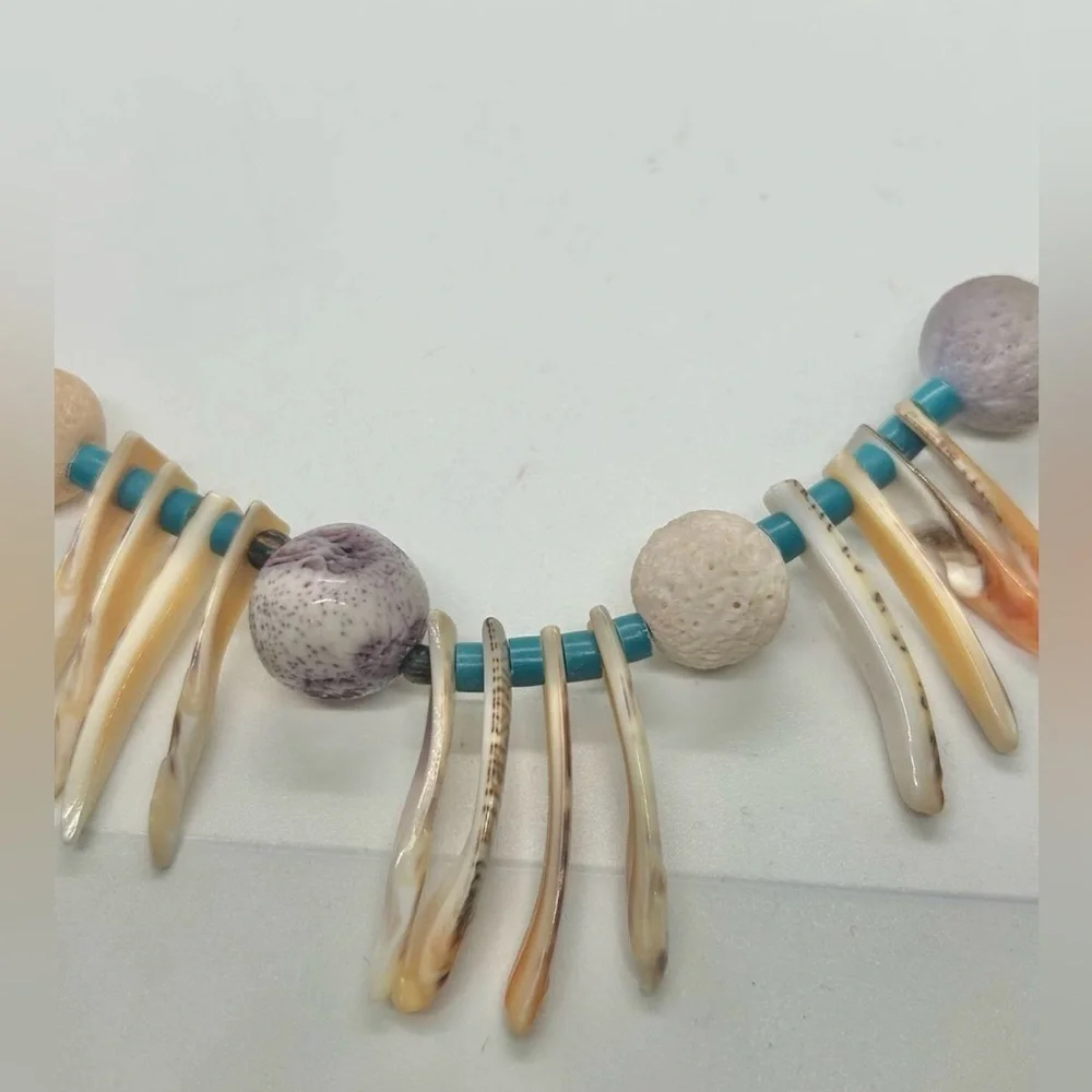Vintage Turquoise Spiny Shell Bead Native American Heshi Beaded Necklace 23” - Picture 6 of 11